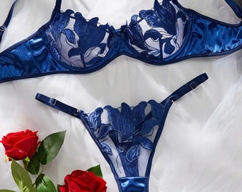 Blue Silk Lingerie Set