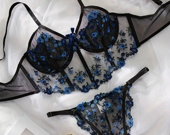 Blue Corset Lingerie Set