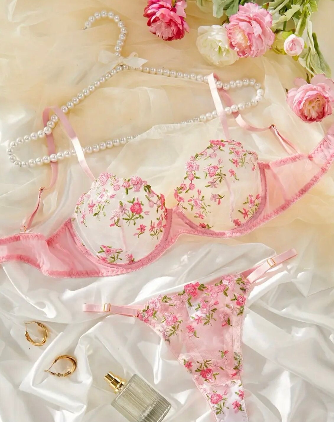 Gg Embroidered Lingerie Set In Pink