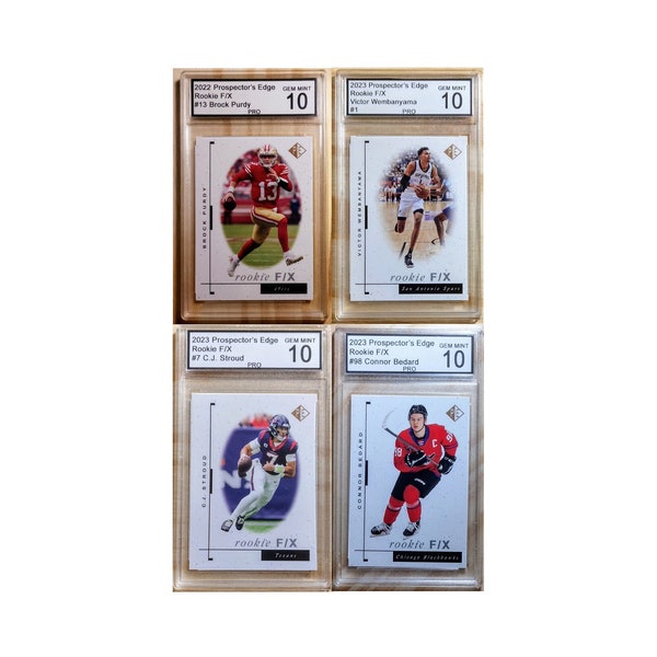 Lot of 4 Rookie FX F/X Cards Graded Gem Mint 10 Brock Purdy Victor Wembanyama C.J. CJ Stroud Connor Bedard Rc 49ers Spurs Texans Blackhawks