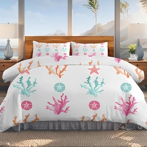 Underwater Coral Reef Duvet Cover Set Queen King Twin Full Coastal Ocean Bedding Beach Theme Comforter Cover with Pillowcases