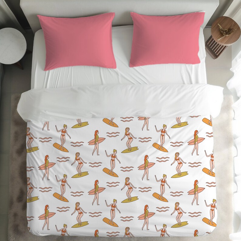 Duvet Cover With Surfer Girl Pattern for Beach Room Decor Coastal ...