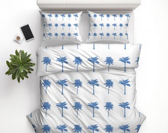 Palm Tree Duvet Cover Set | Beach Bedroom Decor | Tropical Comforter Cover | Ocean Home Gift