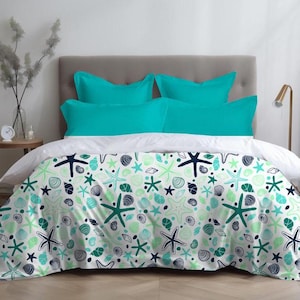 Coastal Duvet Cover Starfish and Seashell Bedding Set Nautical Beach House Decor Ocean-Inspired Bedroom Accent