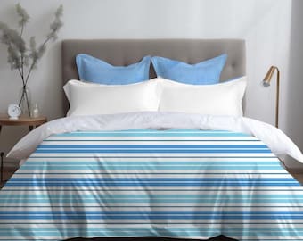 Blue Striped Microfiber Duvet Cover: Coastal Beach House Bedding
