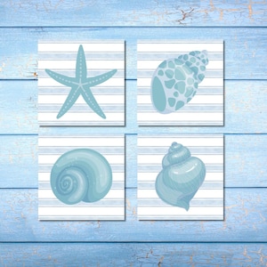 Beach House Coaster Set Coastal Home Decor Nautical Drink Coasters Ocean Theme Gift for Mom Sea Shell Starfish Table Accessories