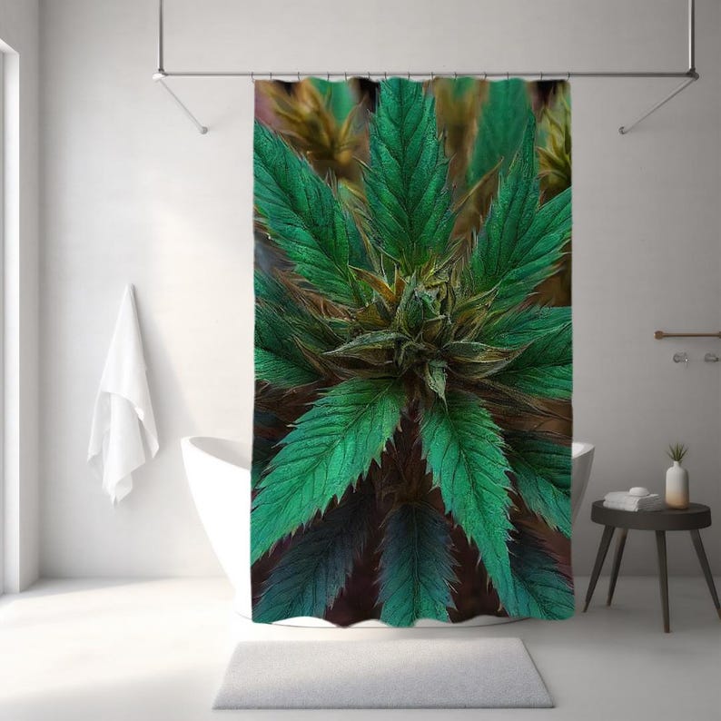 Cannabis Flower Shower Curtain Marijuana Plant Bathroom Decor Weed Leaf
