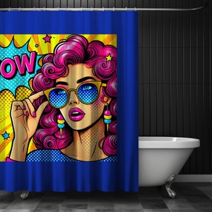 Pop Art Shower Curtain Retro Comic Bathroom Decor Funky Aesthetic Bath Curtain Colorful Modern Glam Home Accent