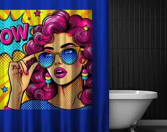 Pop Art Woman Shower Curtain - Retro Comic Book Bathroom Decor