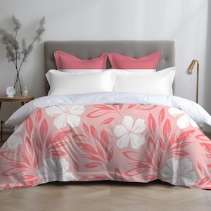 Floral Duvet Cover Pink White Bedding Soft Microfiber Comforter Cover Cottagecore Bedroom Decor Botanical Bedspread