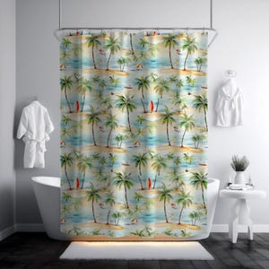 Tropical Palm Tree Shower Curtain Beach Paradise Bathroom Decor with Island Vibes