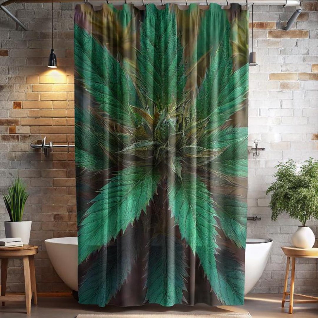 Cannabis Flower Shower Curtain Marijuana Plant Bathroom Decor Weed Leaf