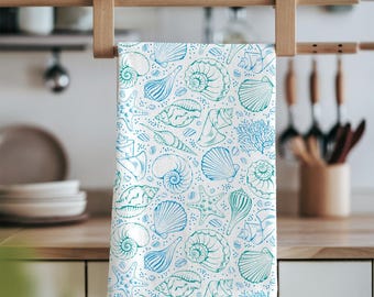 Seashell Tea Towel: Coastal Kitchen Decor, Beach House Gift