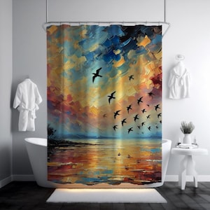 Abstract Shower Curtain Colorful Bathroom Decor Artistic Sunrise Curtain Abstract Bathroom Decor Nature Inspired Shower Curtain