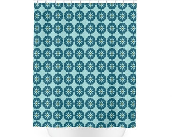 Blue Flower Pattern Polyester Shower Curtain