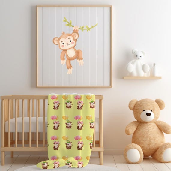 Monkey Baby Blanket Yellow Fleece Baby Blanket Cute Animal Nursery Decor Soft Baby Blanket for Newborn Gift Etsy Canada