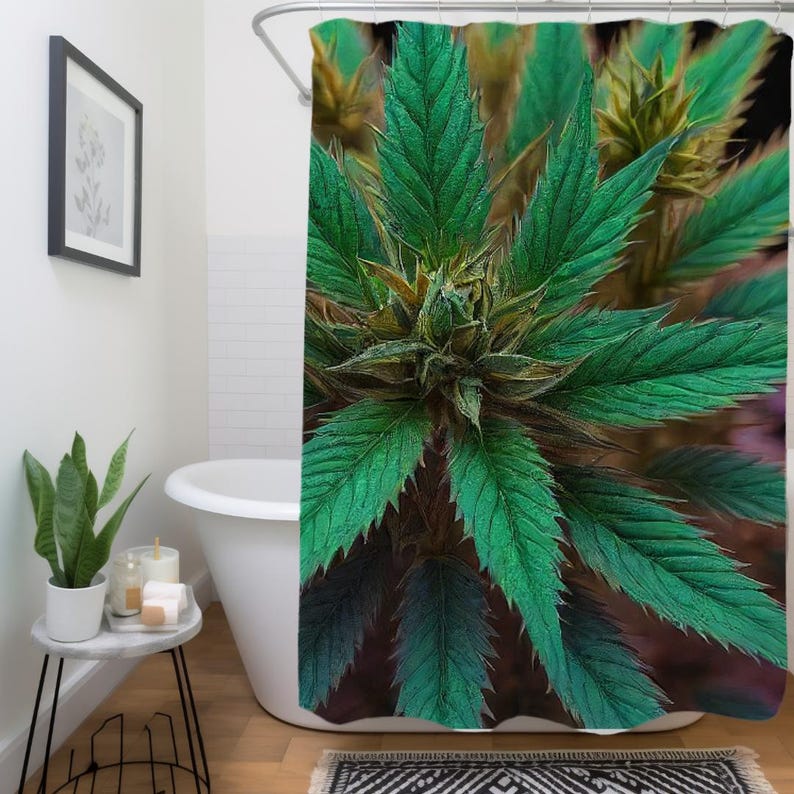 Cannabis Flower Shower Curtain Marijuana Plant Bathroom Decor Weed Leaf