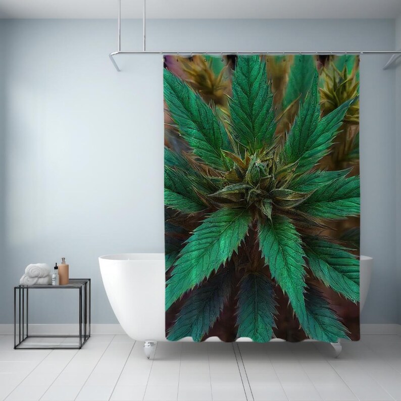 Cannabis Flower Shower Curtain Marijuana Plant Bathroom Decor Weed Leaf