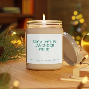 Eucalyptus Lavender Herb Candle Natural Soy Wax Eco Friendly Scented Jar Candle Relaxing Home Fragrance Gift for Women Housewarming