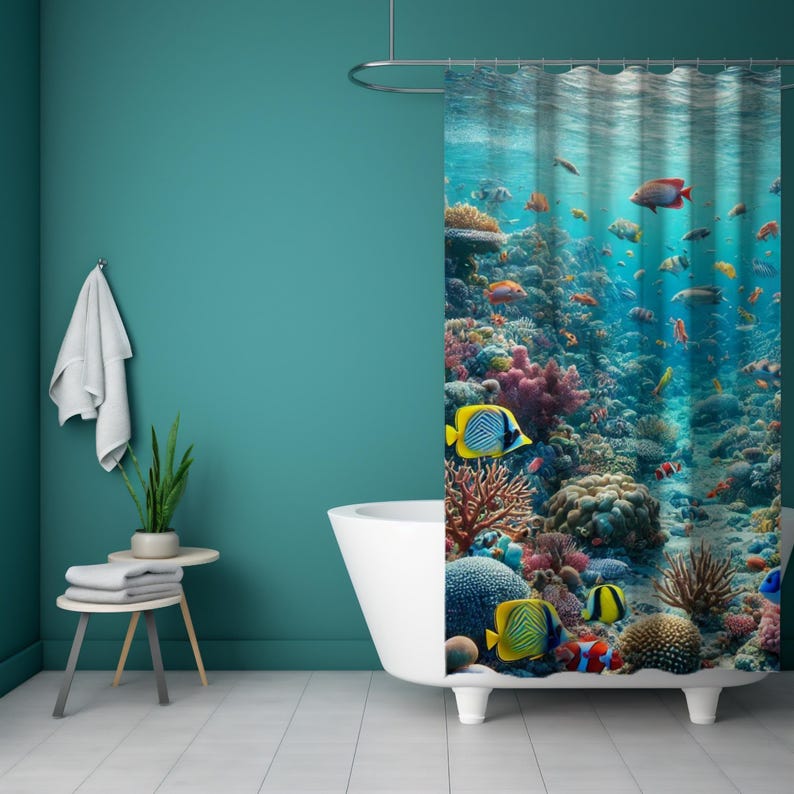 Funny Bulldog Diving Shower Curtain - Underwater Theme, 69x70 Inches, Polyester, Includes Hooks