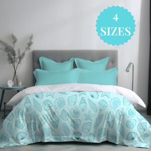 Seashell Print Coastal Duvet Cover: Beach House Nautical Bedding