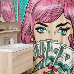 Pop Art Shower Curtain Retro Comic Bathroom Decor Colorful Aesthetic Bath Curtain Vibrant Funky Girl Wall Art Bold Trendy Home Accent