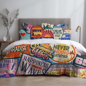 Retro Surf Duvet Cover Beach Themed Bedding Summer Vibes Comforter Cover Coastal Bedroom Decor Vintage Surf Camp Quilt Cover