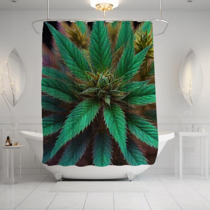 Cannabis Flower Shower Curtain Marijuana Plant Bathroom Decor Weed Leaf