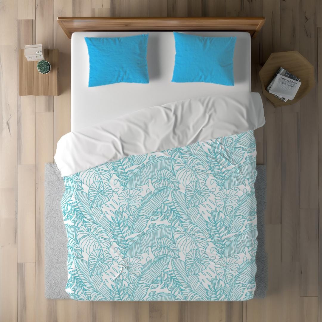 Coastal Duvet Cover Tropical Palm Leaf Bedding Beach House Comforter