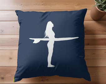 Surfboard Throw Pillow Coastal Home Decor Beach Theme Accent Gift for Girl Surfers