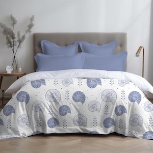 Coastal Duvet Cover Nautical Seashell Bedding Beach House Decor Ocean Inspired Lightweight Microfiber Comforter Cover