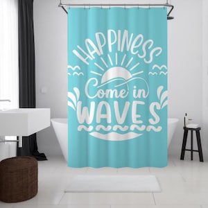 Coastal Shower Curtain Beach House Bathroom Decor Tropical Ocean Waves Nautical Aqua Shower Curtain
