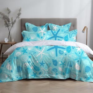 Coastal Duvet Cover Starfish Seashell Bedding Beach House Comforter Cover Soft Microfiber Lightweight Ocean Theme Bedroom