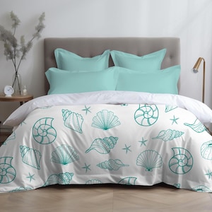 Nautical Seashell Duvet Coastal Beach House Bedding Ocean-Inspired Duvet Sea Shell Pattern Lightweight Soft Duvet for Ocean Lovers