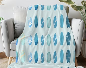 Surfboard Blanket Beach Themed Throw, Ocean Lover Decor for Coastal Home Surfer Blanket