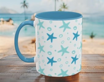 Tasse à café côtière : décoration de maison d'étoiles de mer, accent turquoise