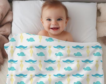 Ocean Baby Blanket, Soft Fleece Coastal Nursery Bedding