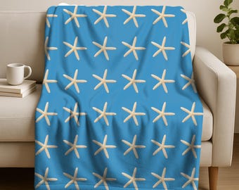 Coastal Starfish Plush Blanket – Cozy Nautical Throw, Beach House Decor, Ocean Theme Velveteen Blanket