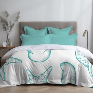 Coastal Seashell Duvet Cover Nautical Ocean Themed Bedding Starfish Shell Pattern Beach House Bedroom Decor