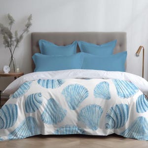 Coastal Seashell Duvet Cover Beach Themed Bedding Ocean Blue Shell Comforter Cover Nautical Bedroom Decor for Beach House