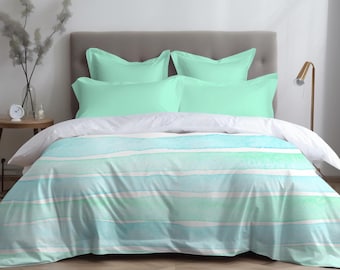 Coastal Duvet Blue Striped Beach House Bedding Ocean-Inspired Bedroom Decor