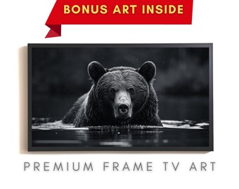 Frame TV Art, Bear in Water, Black and White, Digital Download, Sophisticated Design, Modern, Moody, Minimalist