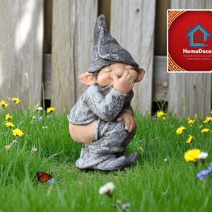 Funny Garden Gnome Statue | Cute Mini-Person Sculpture | Outdoor Yard Decor | Humorous Playful Home Accent | Backyard Gift Idea
