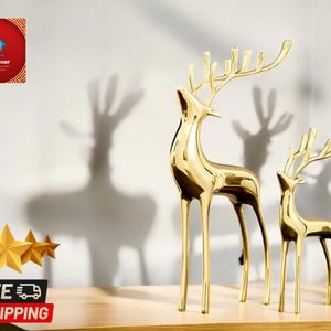 Gold Deer Sculpture Decor | Nordic Luxury Reindeer Statue | Minimalist Home Design | Brass Animal Figurine | Living Room Piece