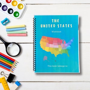 Paquete de libros de trabajo de Estados Unidos: Historia y geografía para niños, aprendizaje interactivo de estados y capitales,