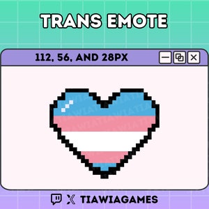 Pixel Trans Pride Heart Twitch Emote | Transgender Pride Twitch Emote | Pixel Heart Emote | Pride Flag Pixel Heart | Channel Point