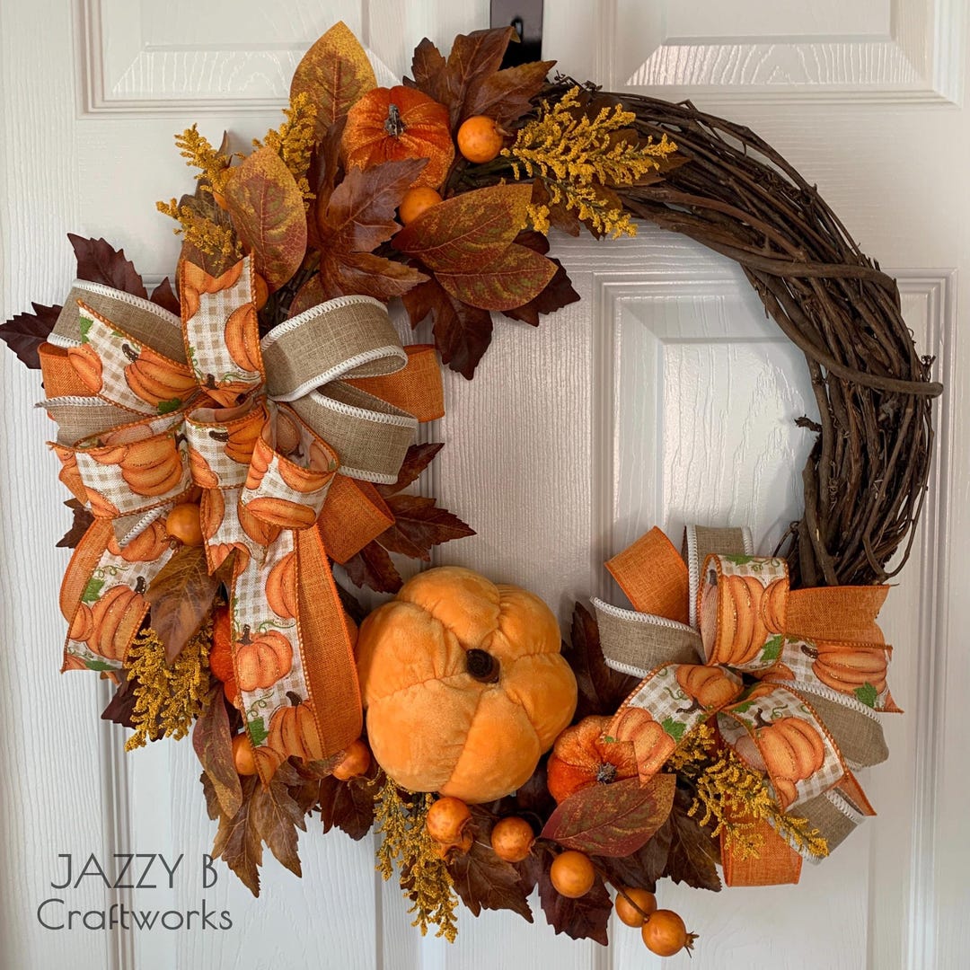 Rustic Fall Wreath With Pumpkins and Bows - Etsy