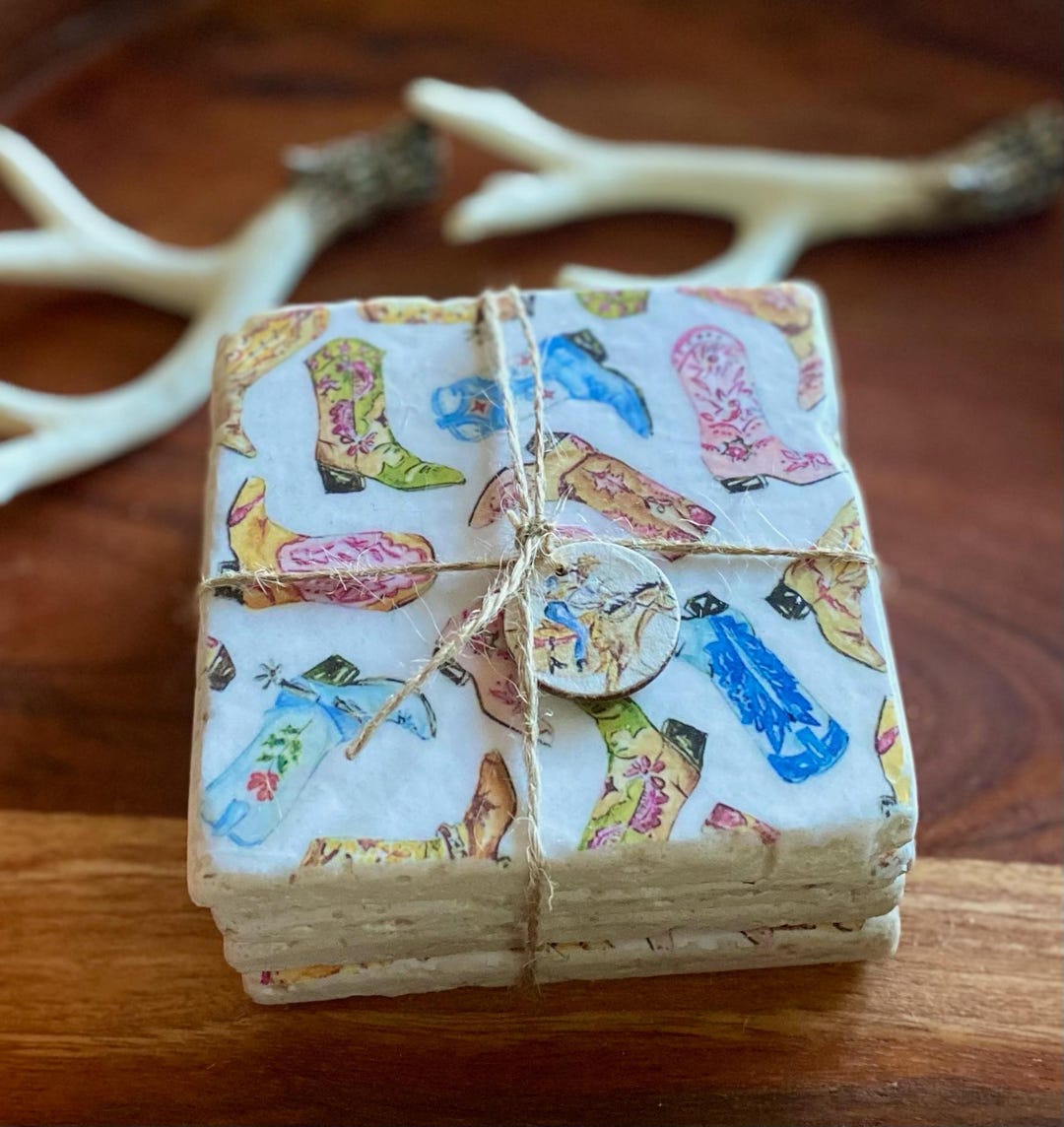 Cowgirl Boots Stone Drink Coasters - Set of 4 - Etsy