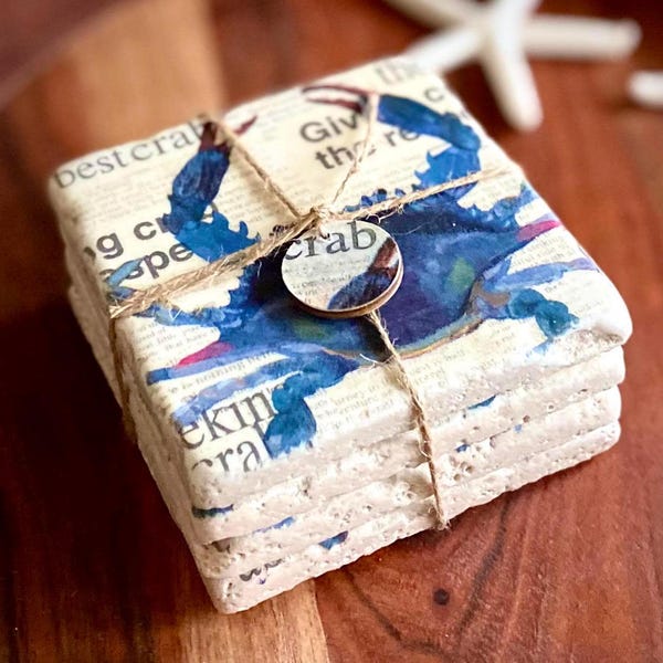 Crab Stone Drink Coasters - Set of 4