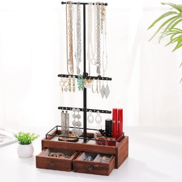 Wooden Jewelry Organizer With Drawers | Earring Organizer | Necklace Organizer | Ring Organizer | Jewelry Storage | Jewelry Stand
